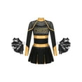 thumbnail image 1 of Aislor Kids Girls Cheer Leader Long Sleeve Cheerleading Uniform Dress with Pom Pom Black&Gold 14, 1 of 7