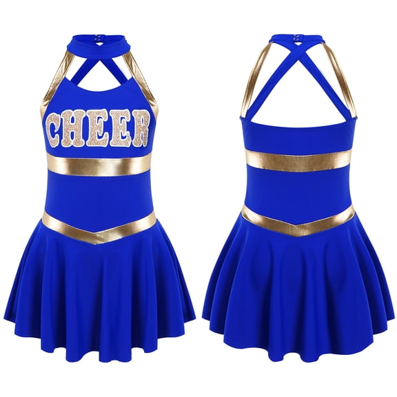 Aislor Kids Girls Cheer Leader Outfit Cheerleading Uniform Dance Cosplay Halloween Party Fancy Dress Up Costume Size 6-16 Royal Blue 14