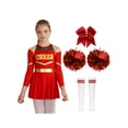 thumbnail image 1 of Aislor Kids Girls Cheerleading Uniform Long Sleeve Outfits Performance Dance Red B 12, 1 of 7
