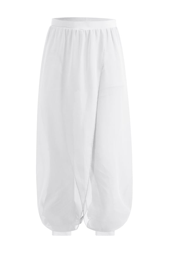Kids Girls Chiffon Harem Pants Belly Dance Princess Wide Leg Trousers Palazzo Pants White 8