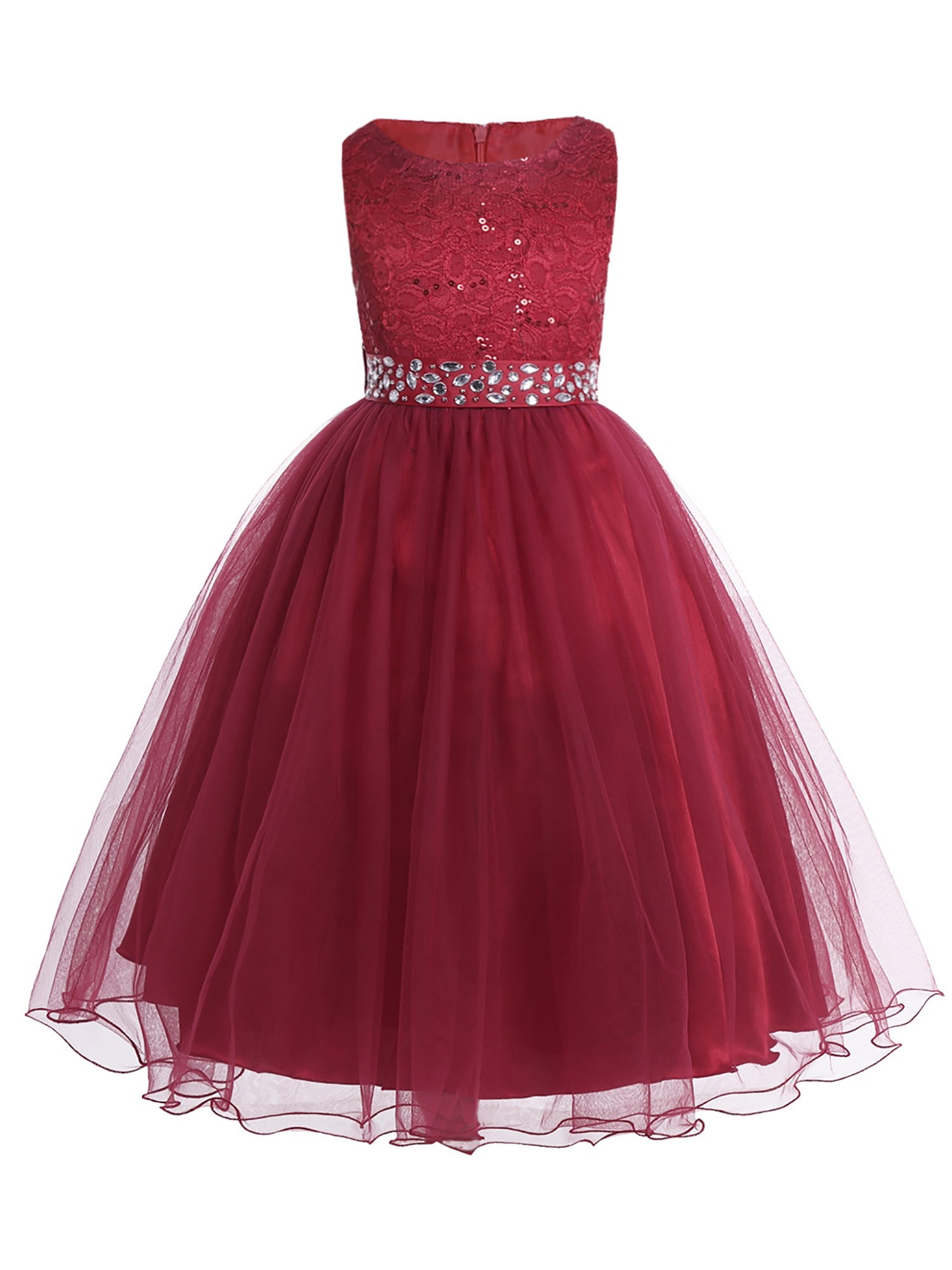 Aislor Kids Girls Christening Dress Flower Girls Rhinestone Belt