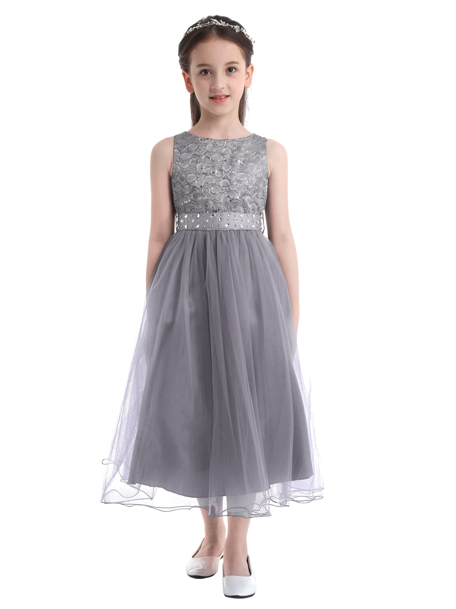 Aislor Kids Girls Christening Dress Flower Girls Rhinestone Belt