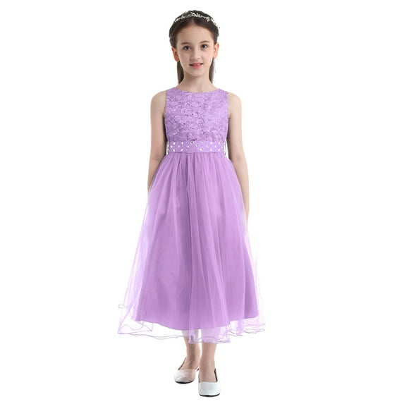 Aislor Kids Girls Christening Dress Flower Girls Rhinestone Belt Evening Gown 2-16 Lavender 2