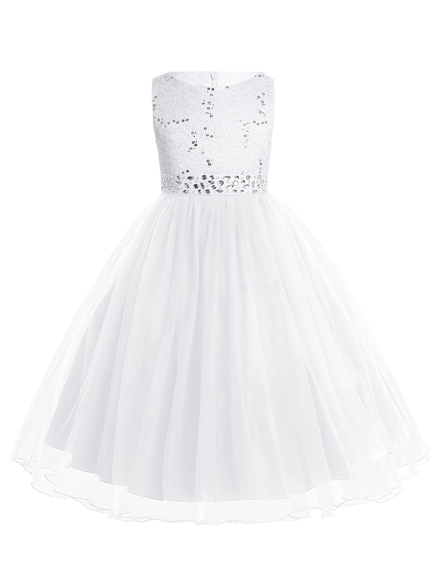 Aislor Kids Girls Christening Dress Flower Girls Rhinestone Belt
