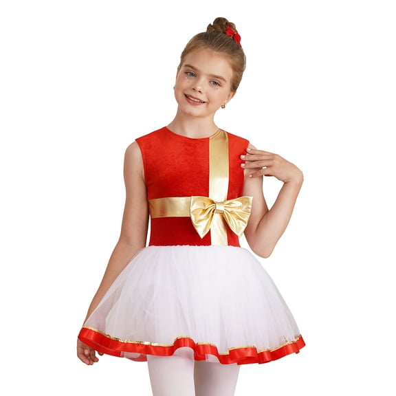 Aislor Kids Girls Christmas Santa Claus Dance Costume Velvet Sleeveless Ballet Tutu Dress Size 4-16 A Red 14