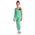 thumbnail image 1 of Aislor Kids Girls Christmas Striped Candy Cane Bodysuit Jumpsuit Performance Dancewear Size 6-16 A Green 12, 1 of 7
