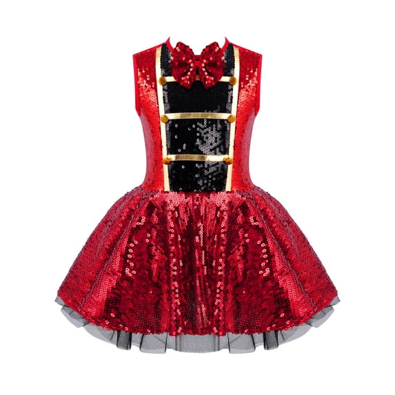 Aislor Kids Girls Circus Ringmaster Costume Festival Party Sequined Bowtie Tutu Leotard Dress Red 8