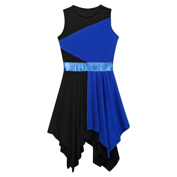 Aislor Kids Girls Color Block Asymmetrical Lyrical Contemporary Dance Dress Praise Dance Tunic