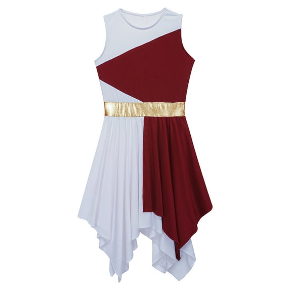 Aislor Kids Girls Color Block Asymmetrical Lyrical Contemporary Dance Dress Praise Dance Tunic