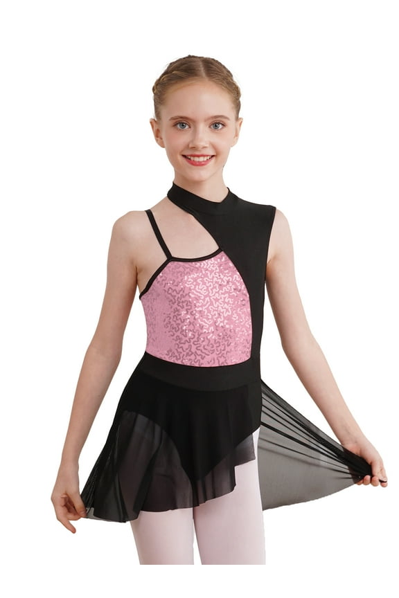 Kids Girls Contemporary Latin Jazz Dance Costume Lyrical Dress 4-14 Pink 8