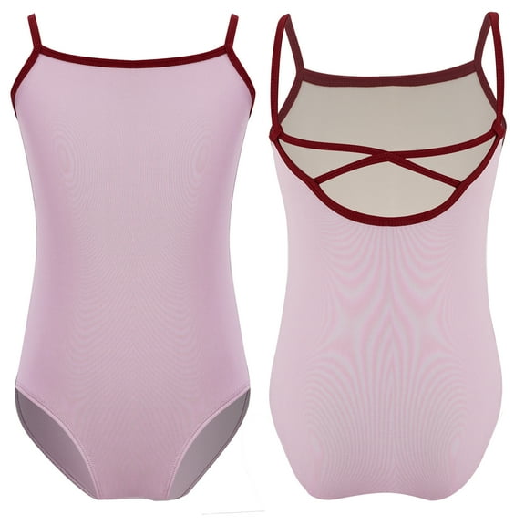 Aislor Kids Girls Crisscross Straps Sleeveless Gymnastic Tank Leotard Ballet Dance Bodysuit Unitard Dusty Pink 130