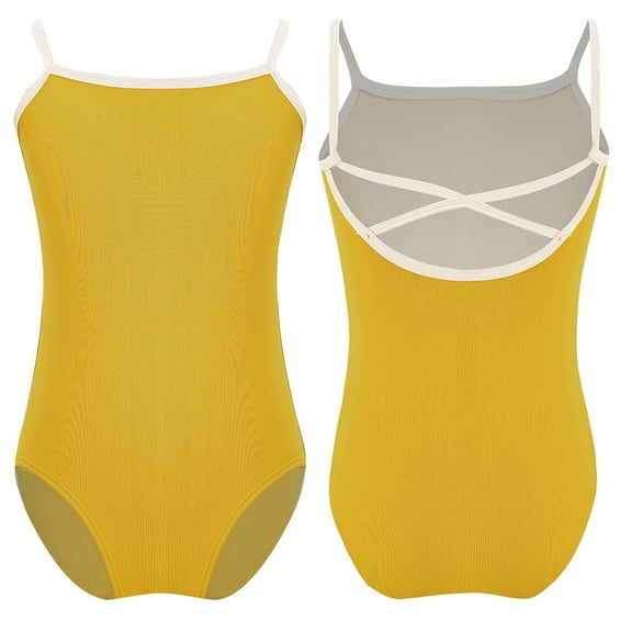 Aislor Kids Girls Crisscross Straps Sleeveless Gymnastic Tank Leotard Ballet Dance Bodysuit Unitard Yellow 120
