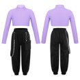 thumbnail image 1 of Aislor Kids Girls Dance Athletics Outfits Long Sleeve Crop Tops with Cargo Pants Hip Hop Street Performance Costume, 1 of 7