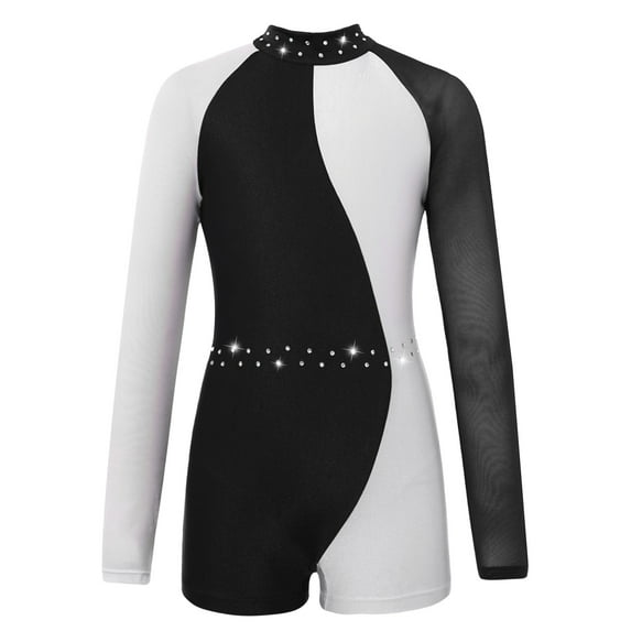 Aislor Kids Girls Dance Leotard Jumpsuits Ballet Gymnastic Workout Bodysuits Dancewear Black&White 16