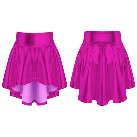 Aislor Kids Girls Fashion High Waist Solid Color Bronzing High-Low Ruffle Hem Skirt Jazz Hip Hop Dancewear