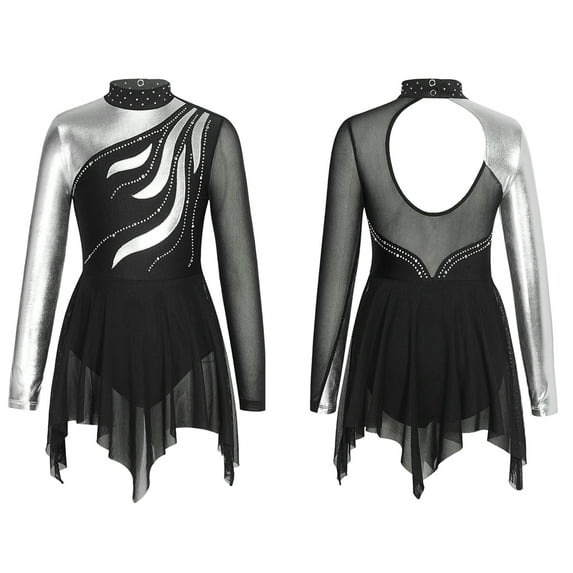 Aislor Kids Girls Figure Ice Skating Dress Roller Skating Ballet Tutu Dress Gymnastic Skirted Leotard Dancewear