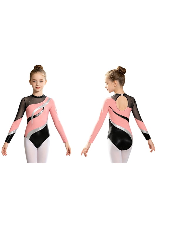 Girls Gymnastics Sports Leotard Sparkle Ballet Dance Bodysuit Size 6-16 Pink 10