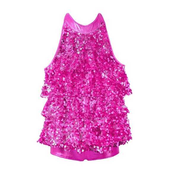 Aislor Kids Girls Halter Ruffles Sequins Gymnastics Leotard Tutu Skirted for Modern Jazz Ballet Rose 16