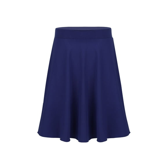 Aislor Kids Girls High Waisted Flared A-Line Midi Stretch Dance Party Skater Skort Swing Skirt 6-16 Navy_Blue 16