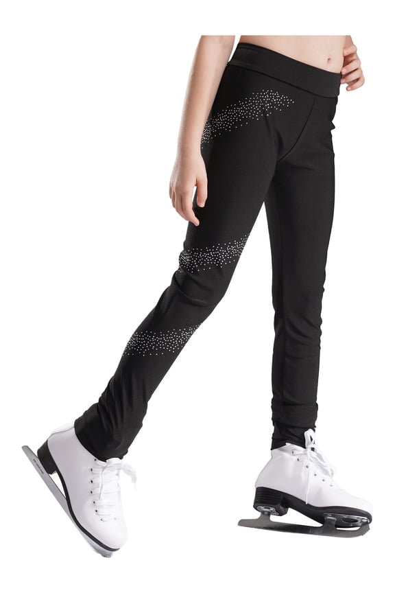 Kids Girls Ice Skating Leggings Training Wear High Waist Figure Skating Pants Trousers Gymnastics Tights Black 14