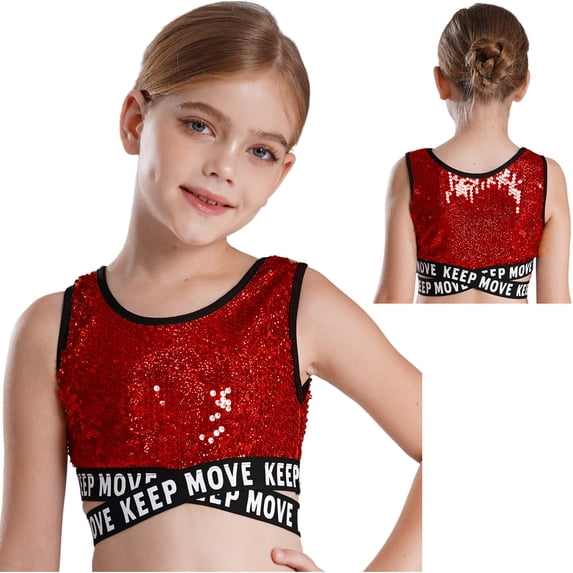 Aislor Kids Girls Jazz Latin Modern Hip Hop Dance Crop Tops Gymnastics Vest Dancewear Tank Top Red 10