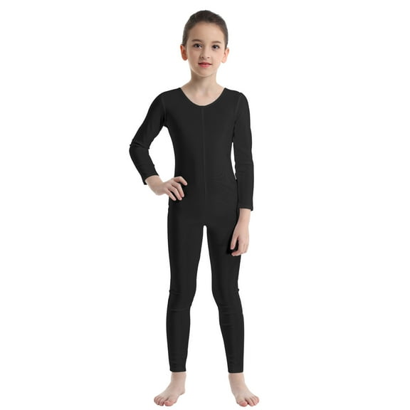 Aislor Kids Girls Long Sleeve Bodysuit Full Body Unitard Ballet Dance Gymnastics Leotard Dancewear Black 10-12