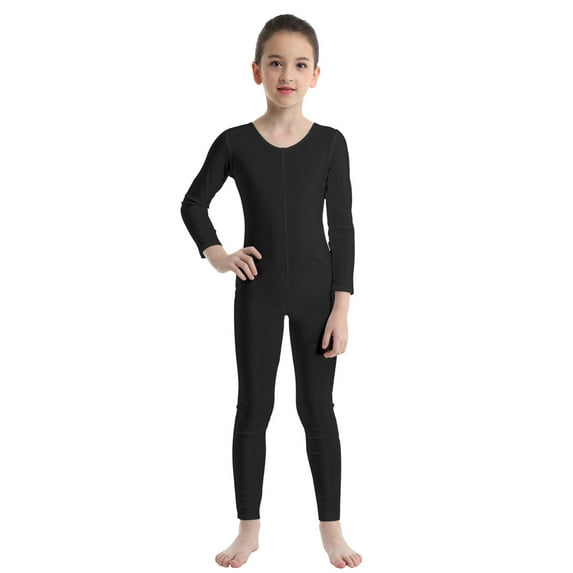 Aislor Kids Girls Long Sleeve Bodysuit Full Body Unitard Ballet Dance Gymnastics Leotard Dancewear Black 13-14