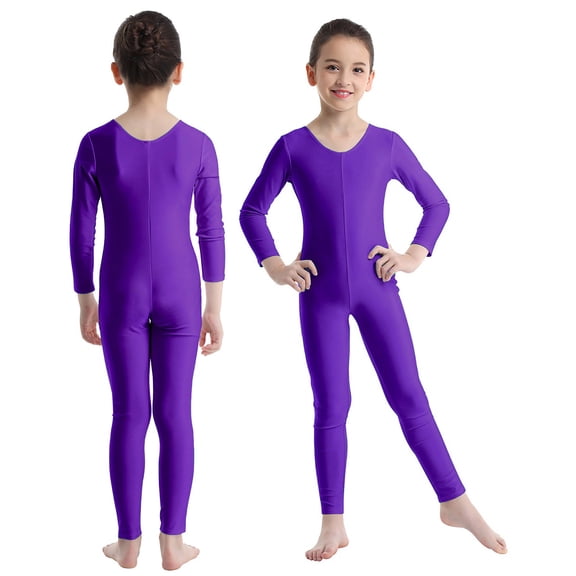 Aislor Kids Girls Long Sleeve Bodysuit Full Body Unitard Ballet Dance Gymnastics Leotard Dancewear Purple 5-6