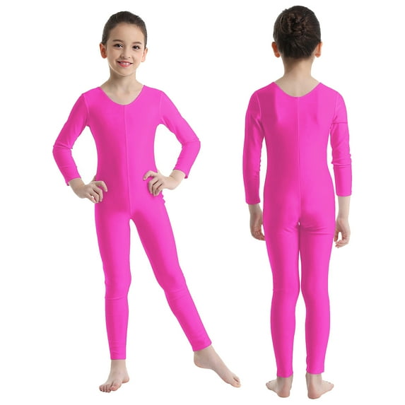Aislor Kids Girls Long Sleeve Bodysuit Full Body Unitard Ballet Dance Gymnastics Leotard Dancewear Rose 10-12