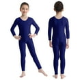 thumbnail image 1 of Aislor Kids Girls Long Sleeve Full Body Gymnastic Ballet Dance Unitard One Piece Stretchy Bodysuit Activewear Size 3-14 Navy Blue 5-6, 1 of 7