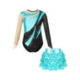 thumbnail image 1 of Aislor Kids Girls Long Sleeve Sparkle Leotards with Sequin Skirt Set Ballet Dance Latin Outfits Costume Dancewear Turquoise 12, 1 of 7