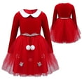 thumbnail image 1 of Aislor Kids Girls Long Sleeves Velvet Splice Mesh Tutu Skirt Pageant Christmas Santa Cosplay Party Dress, 1 of 7