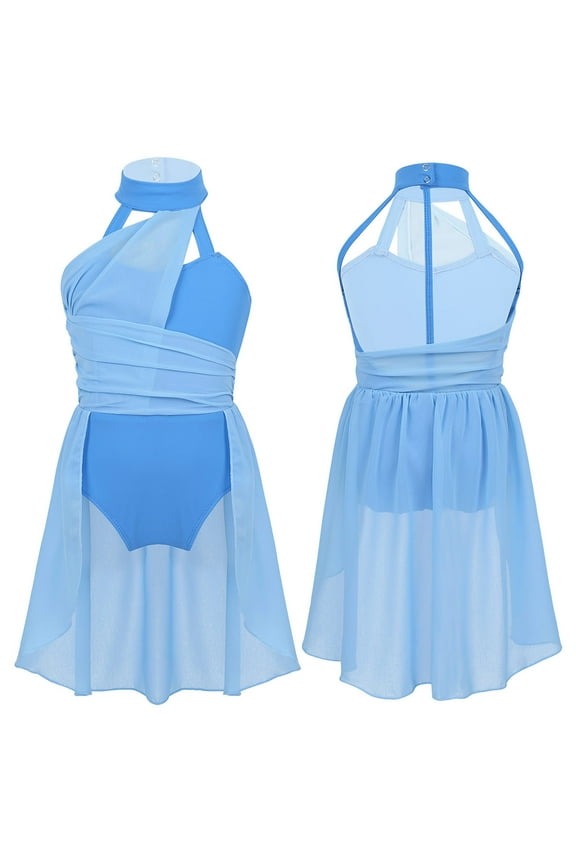 Kids Girls Lyrical Chiffon Dance Dress Sleeveless Jazz Latin Ballet Dance Costumes