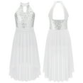 thumbnail image 1 of Aislor Girls Halter Neck Lyrical Dance Dress Sleeveless Shinny Sequin Irregular Skirt Prom Pageant Formal Party Gown White 10, 1 of 7