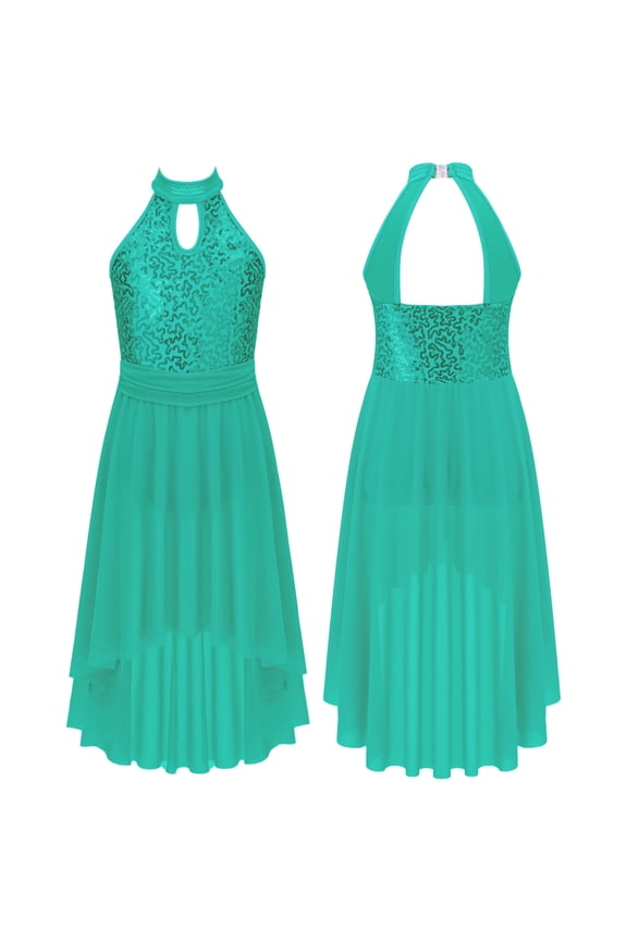 Kids Girls Lyrical Dance Dress Sleeveless Irregular Hem Mesh Dress Latin Jazz Modern Contemporary Dance Costume