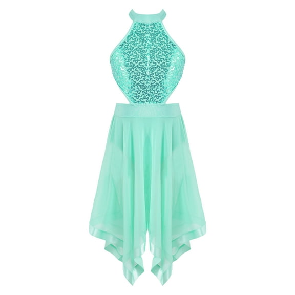 Aislor Kids Girls Lyrical Mock-Neck Sequins Wrap Skirt Ballet Dance Dress Contemporary Leotard Dancewear