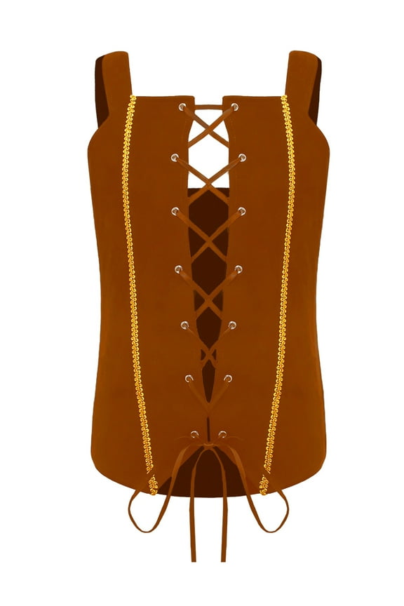 Kids Girls Medieval Renaissance Pirate Vest Gothic Steampunk Lace-up Vintage Waistcoat Top Brown 16