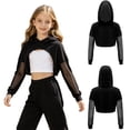 thumbnail image 1 of Aislor Girls Mesh Long Sleeve Drawstring Hooded Crop Top for Hip Hop Jazz Dancewear Black 10, 1 of 7