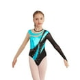 thumbnail image 1 of Aislor Kids Girls Mesh Long Sleeve Shiny Rhinestone Athletic Gymnastic Leotard Bodysuit Dancewear Size 6-16 Turquoise 10, 1 of 7