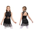 thumbnail image 1 of Aislor Girls Mesh Splice Rhinestone Sleeveless Tassel Dress Samba Jazz Tap Modern Latin Salsa Dancewear Black 14, 1 of 7