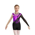 thumbnail image 1 of Aislor Kids Girls Sparkly Rhinestones Mesh Long Sleeve Gymnastic Leotard Dance Bodysuit Top with Shorts Purple&Black 14, 1 of 7