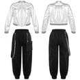 thumbnail image 1 of Aislor Kids Girls Metallic Long Sleeve Jacket with Elastic Waist Sweatpants for Hip Hop Jazz Silver&Black 16, 1 of 7