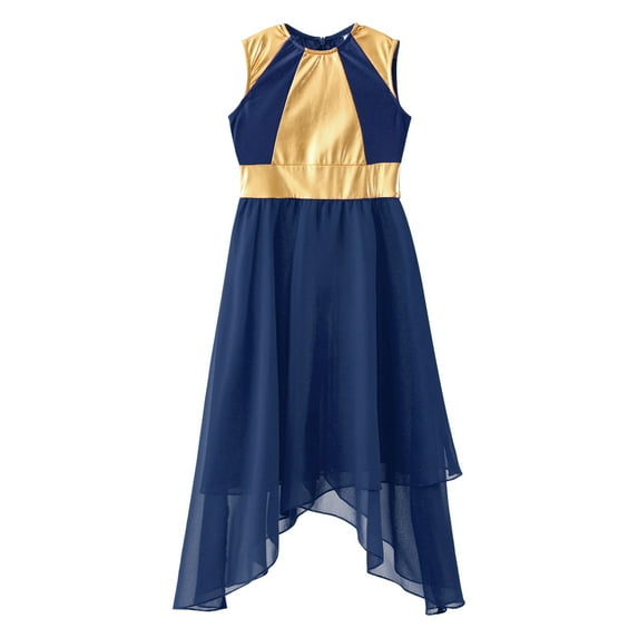 Aislor Kids Girls Metallic Sleeveless Lyrical Contemporary Dance Dress Size 6-16 Navy Blue 8