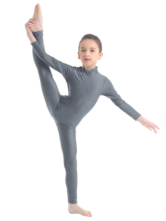 Kids Girls One Piece Long Sleeves Zippered Full Body Jumpsuit Ballet Dance Gymnastic