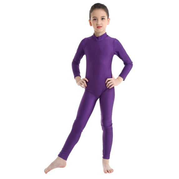 Aislor Kids Girls One Piece Long Sleeves Zippered Full Body Jumpsuit Ballet Dance Gymnastic