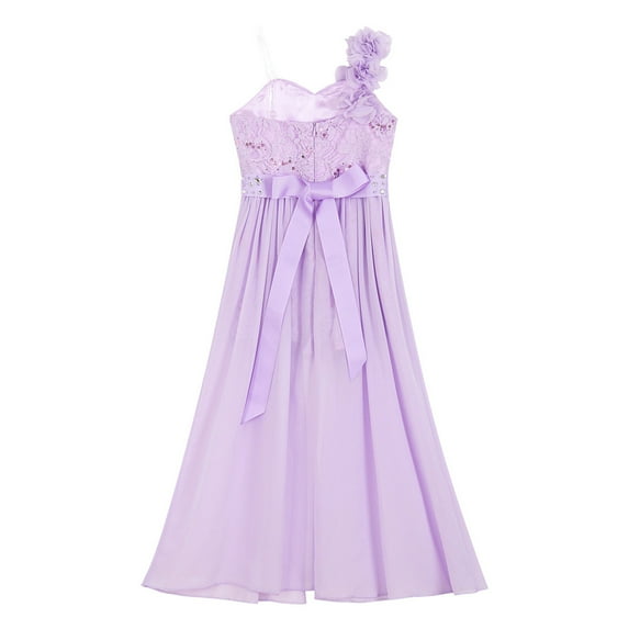 Aislor Kids Girls One Shoulder Long Romper Floral Lace Shiny Sequin Dance Dress A Lavender 12