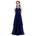 thumbnail image 1 of Aislor Kids Girls Pleated Chiffon Sleeveless Wedding Flower Girls Long Dress Junior Bridesmaid Party Dress Navy_Blue 8, 1 of 7