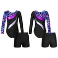 thumbnail image 1 of Aislor Kids Girls Print Rhinestone Rashguard Sets Swimsuit 2 Pcs Dance Gymnastic Leotard with Short 4-14 A Starry Black 6, 1 of 7