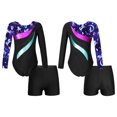 thumbnail image 1 of Aislor Kids Girls Print Rhinestone Rashguard Sets Swimsuit 2 Pcs Dance Gymnastic Leotard with Short 4-14 Navy Blue 6, 1 of 7