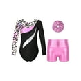 thumbnail image 1 of Aislor Kids Girls Printed Long Sleeve Gymnastic Leotard with Shorts Sets Hair Scrunchie Ballet Unitard Dancewear Size 4-14 A Leopard 8, 1 of 7
